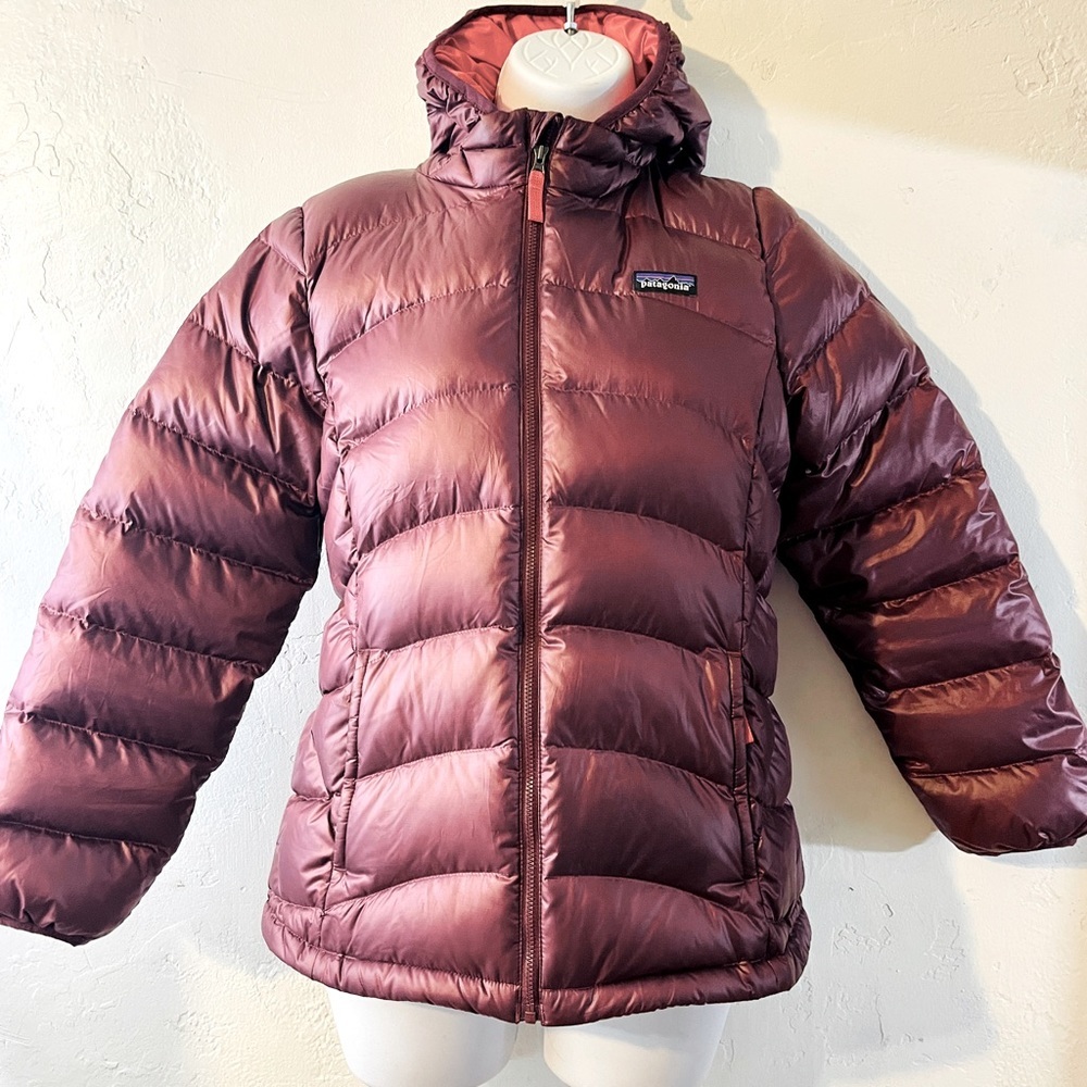 Patagonia Hi Girl Loft Down Sweater Hood Fill Puffer Jacket XL Burgundy
